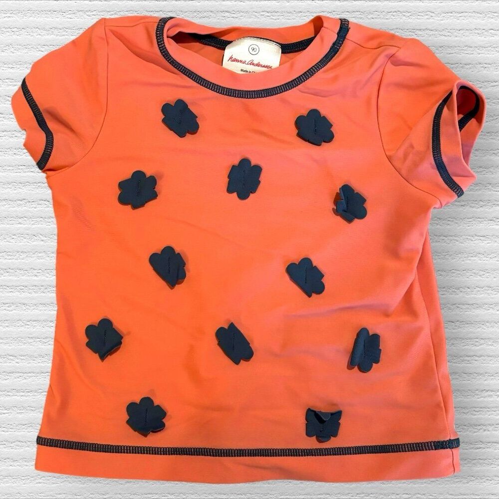 Hanna Andersson 3t Pink Blue Flower Short Sleeve Rash Guard Top